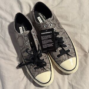 Converse Low Top Sneakers in Grey Snake Print with Black Laces